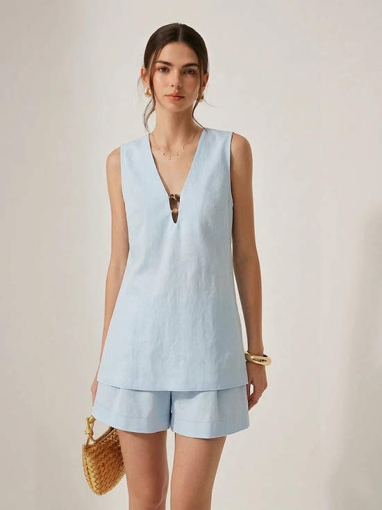 Commense Pants - COMMENSE Beaded Linen Blend Top & Shorts Set - size XSmall